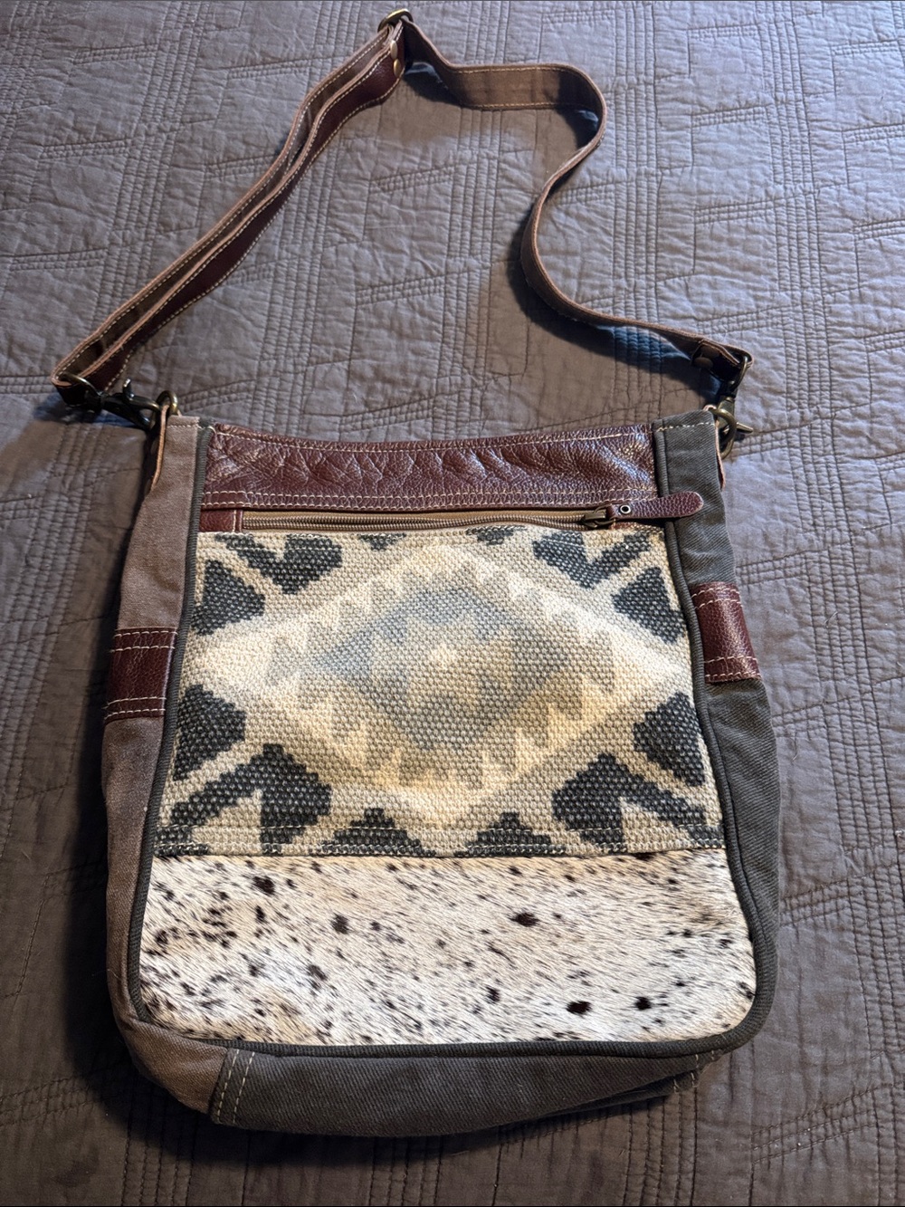 Myra Bag Leather Cowhide Aztec Crossbody Shoulder Bag